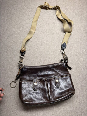 Dooney & Bourke Florentine Vacchetta Leather Crossbody Web Strap Bag Brown